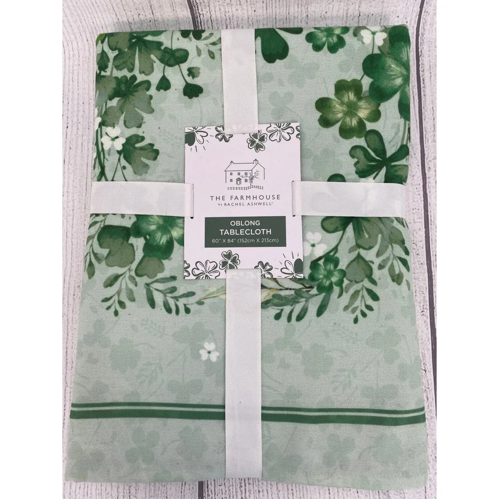 Rachel Ashwell Tablecloth 60x84 Green Shamrock Floral Oblong Farmhouse Festive